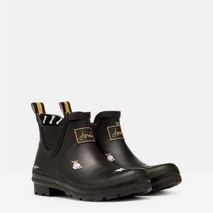 NEW IN BOX Joules Black Dog Short Rain Boots Wellies Wellibob